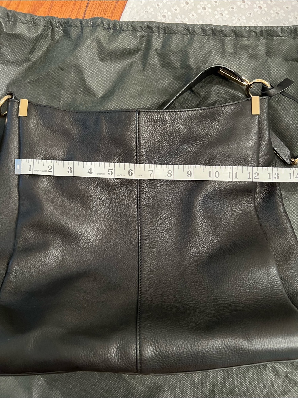 Vince Camuto Black Pebbled Leather Shoulder Bag with Gold-Tone Tag - Picture 8 of 11